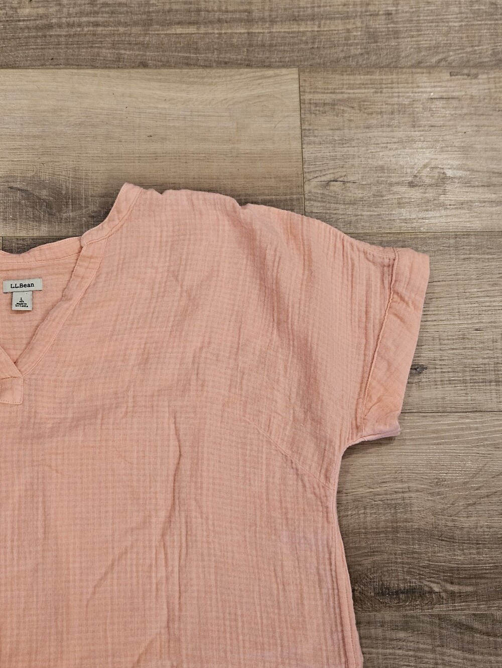 L.L.Bean Women's Large Gauze Cotton Tunic Top Peach Pink Short Sleeve - Picture 4 of 10